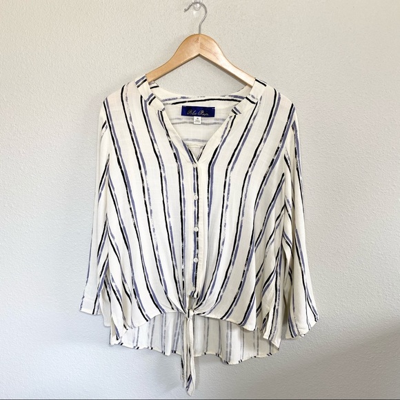 Blue Rain Tops - ⭐️ Blue Rain Tie Button Down Striped Medium Blouse
